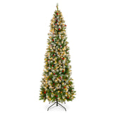 Pre Lit Flocked Spruce Pencil Christmas Tree with Pine Cones & Berries