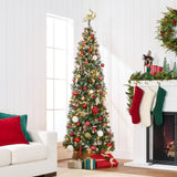 Pre Lit Flocked Spruce Pencil Christmas Tree with Pine Cones & Berries