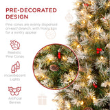 Pre Lit Flocked Spruce Pencil Christmas Tree with Pine Cones & Berries
