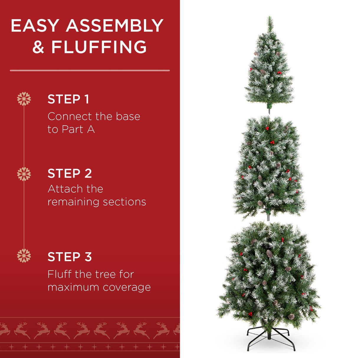 Pre Lit Flocked Spruce Pencil Christmas Tree with Pine Cones & Berries
