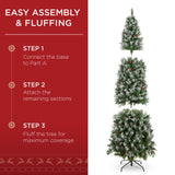 Pre Lit Flocked Spruce Pencil Christmas Tree with Pine Cones & Berries