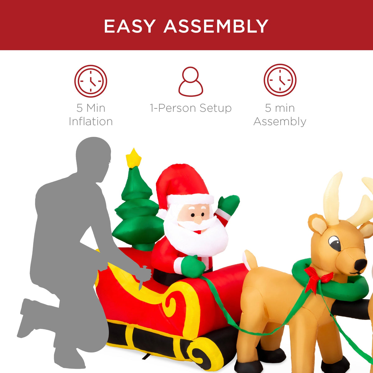 RADYAN lighted inflatable Santa Claus and reindeer Christmas decoration for outdoor yard display