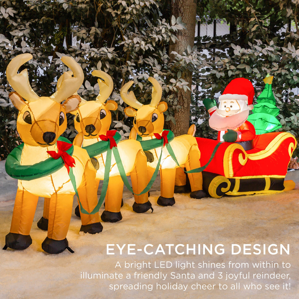 9ft Lighted Inflatable Santa Claus and Reindeer Christmas Decoration