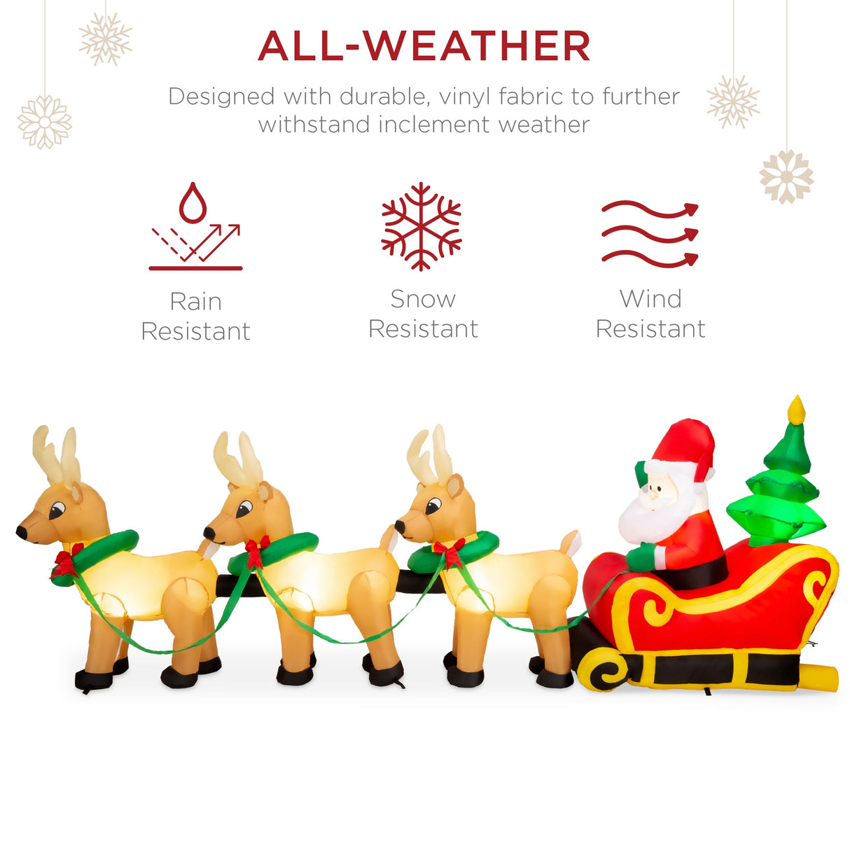 9ft Lighted Inflatable Santa Claus and Reindeer Christmas Decoration