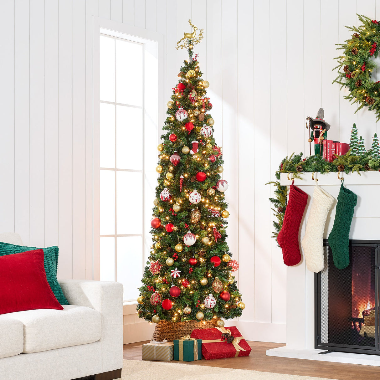 Hinged Douglas Fir Artificial Christmas Tree with Metal Stand