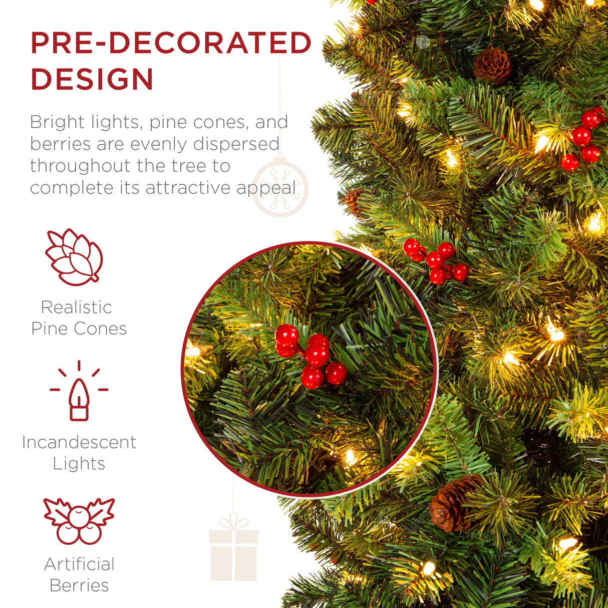 Hinged Douglas Fir Artificial Christmas Tree with Metal Stand