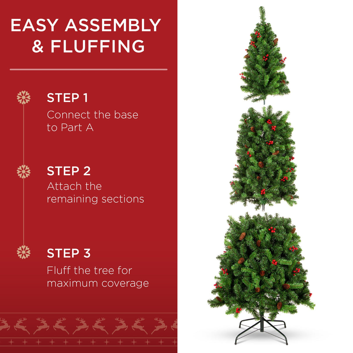 Hinged Douglas Fir Artificial Christmas Tree with Metal Stand