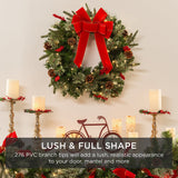 Pre-Lit Battery Powered Christmas Wreath with Lights, Ribbon & Pinecones