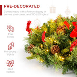 Pre-Lit Battery Powered Christmas Wreath with Lights, Ribbon & Pinecones