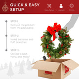 Pre-Lit Battery Powered Christmas Wreath with Lights, Ribbon & Pinecones