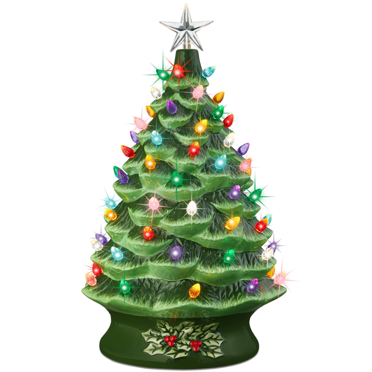 24-Inch XL Pre-Lit Ceramic Christmas Tree with LED Lights & Star Topper