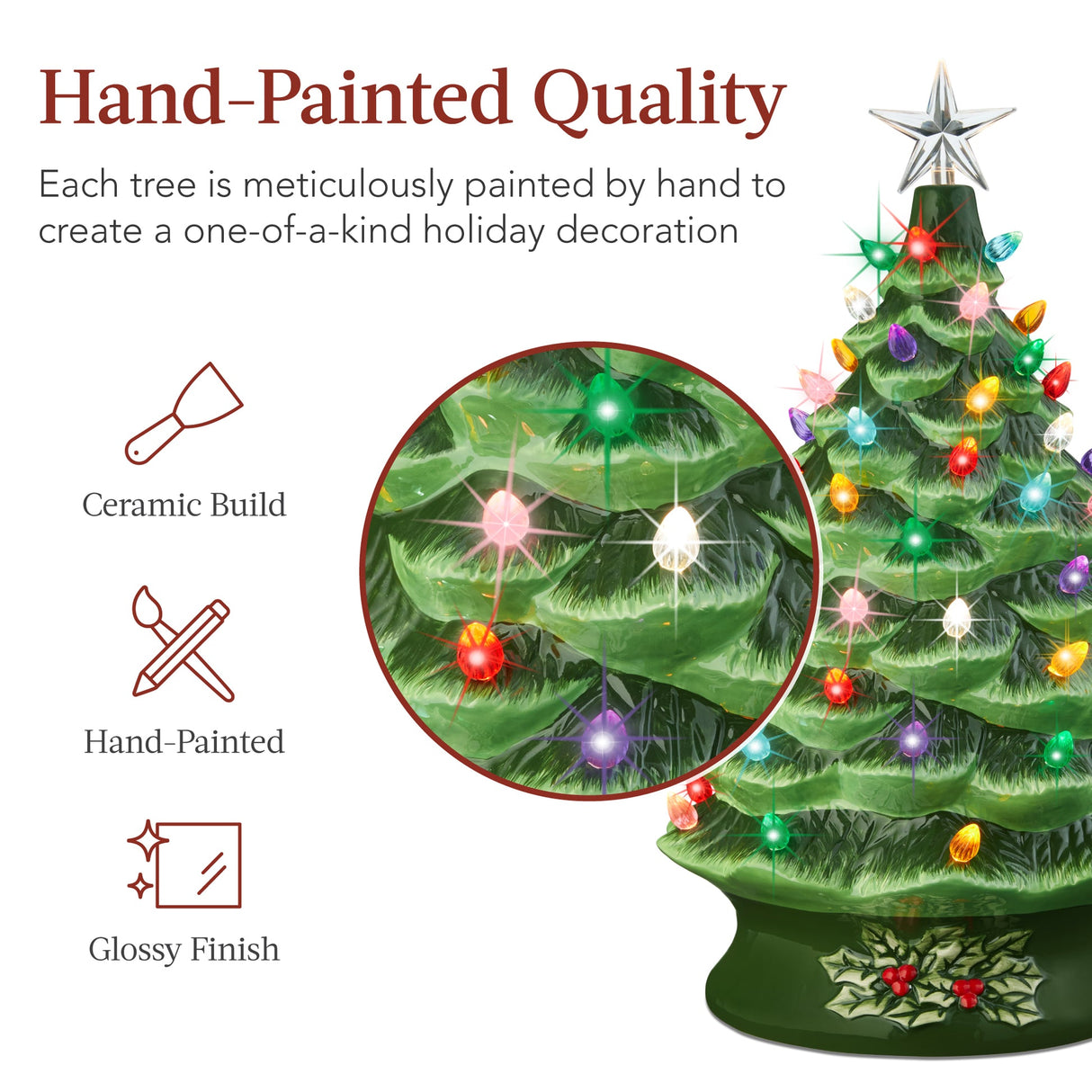 XL Pre Lit Ceramic Christmas Tree Decoration 24 Inch with LED Light & Timer