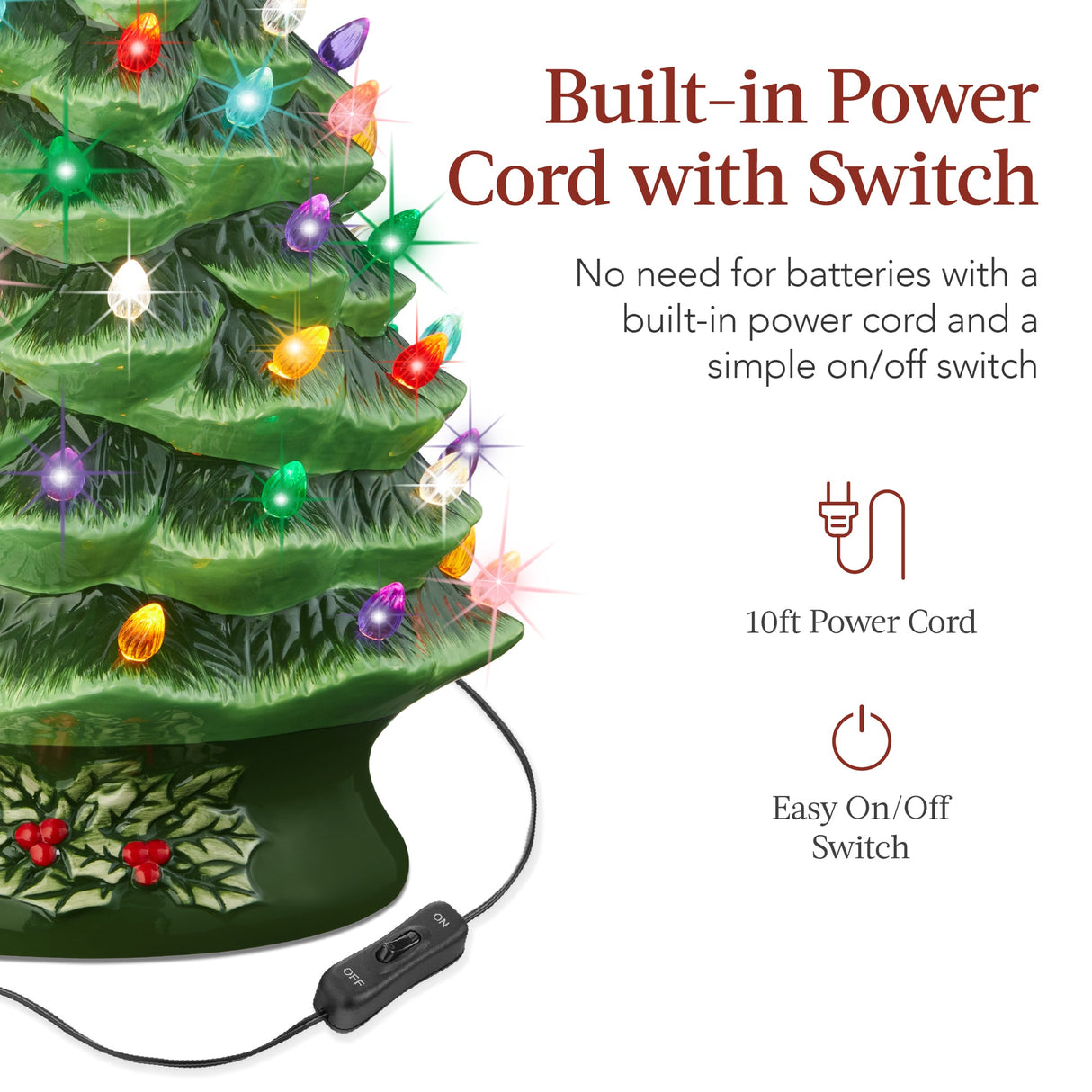XL Pre-Lit Ceramic Christmas Tree with LED Light & Timer 24-Inch Long