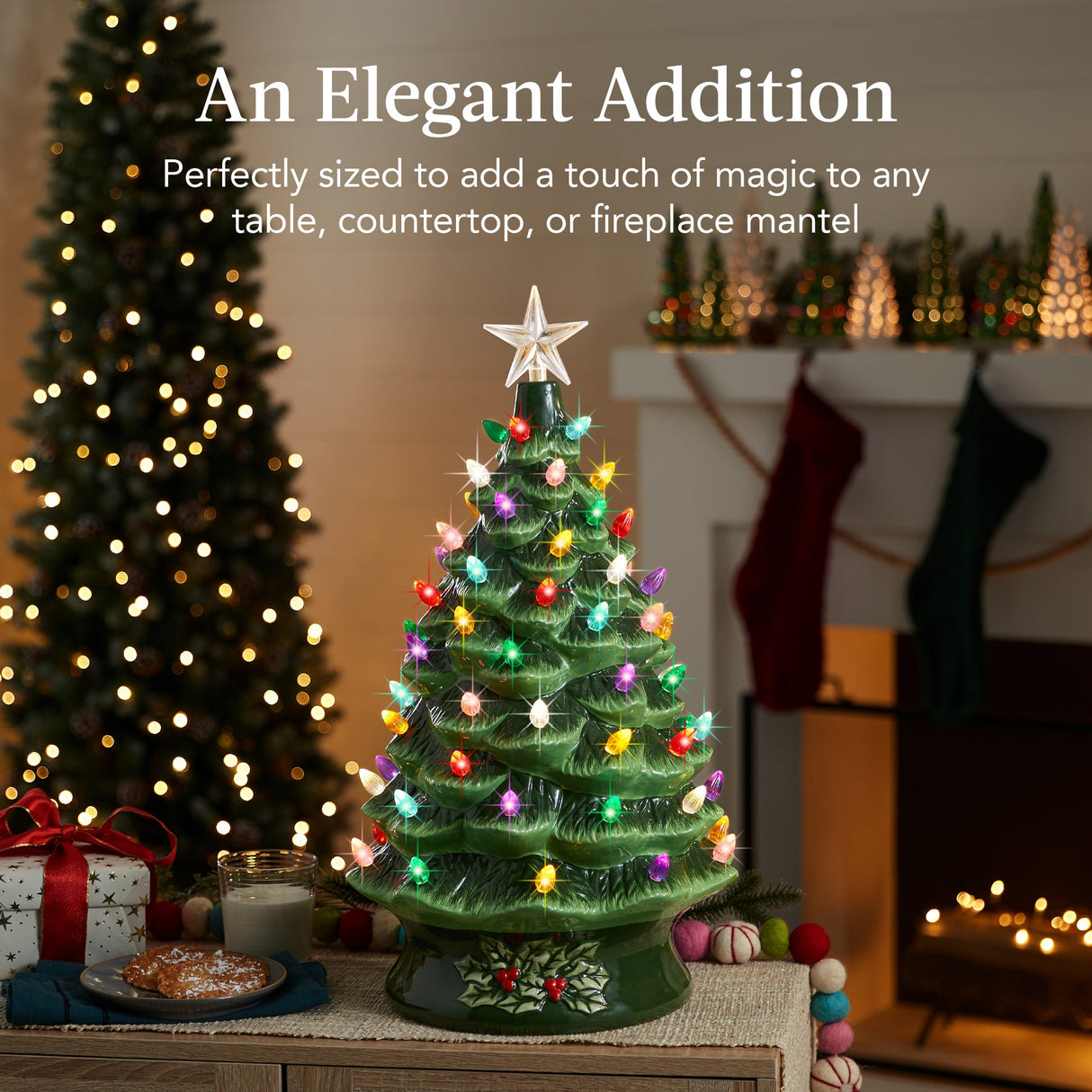 XL Pre-Lit Ceramic Christmas Tree with LED Light & Timer 24-Inch Long