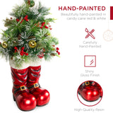40in Santa Boots Christmas Decoration with Pre-Decorated Greenery & Lights
