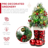40in Santa Boots Christmas Decoration with Pre-Decorated Greenery & Lights