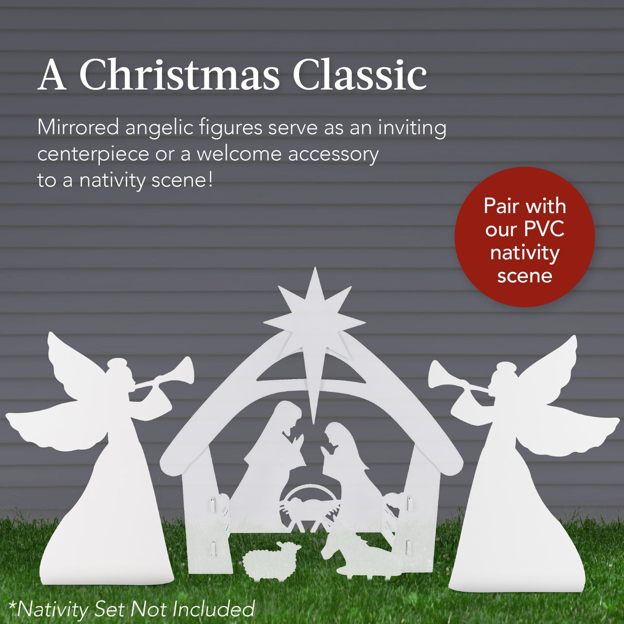 Set of 2 Christmas Angel Yard Decorations with PVC Silhouette Design