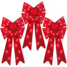 Set of 3 Pre-Lit Christmas Bow Decorations with LED Lights & 8 Lighting Modes