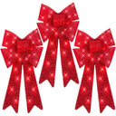 Set of 3 Pre-Lit Christmas Bow Decorations with LED Lights & 8 Lighting Modes