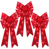 Set of 3 Pre-Lit Christmas Bow Decorations with LED Lights & 8 Lighting Modes