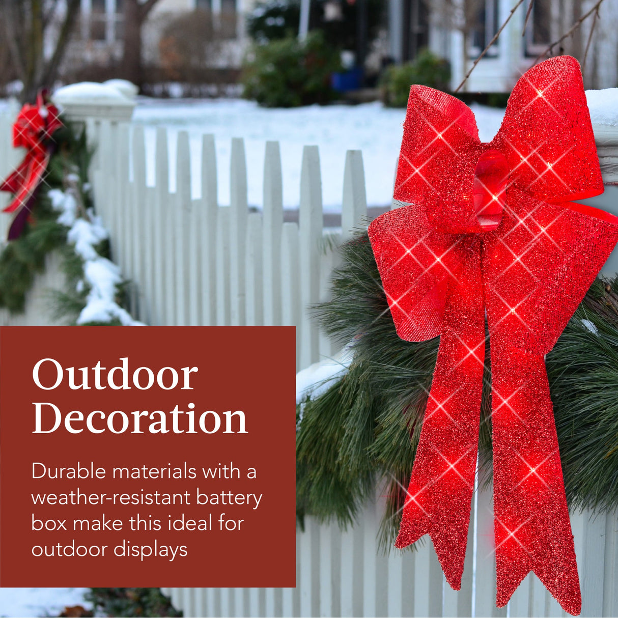 Set of 3 Pre-Lit Christmas Bow Decorations with LED Lights & 8 Lighting Modes