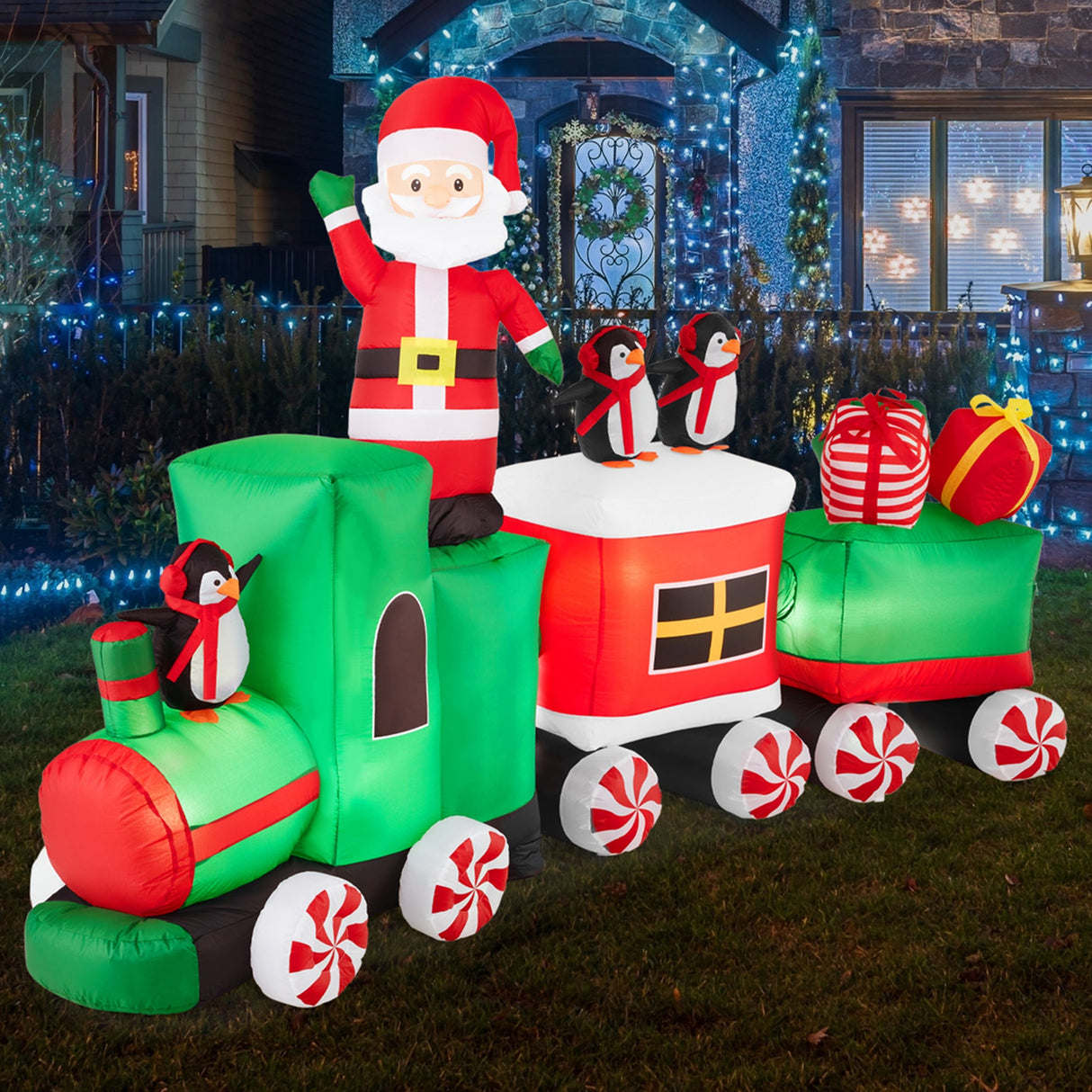 8.5ft Pre-Lit Inflatable Christmas Train with Animated Santa & LED Lights