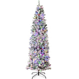 Pre Lit Snow Flocked Pencil Christmas Tree with Multicolor LED Lights
