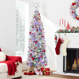 Pre Lit Snow Flocked Pencil Christmas Tree with Multicolor LED Lights