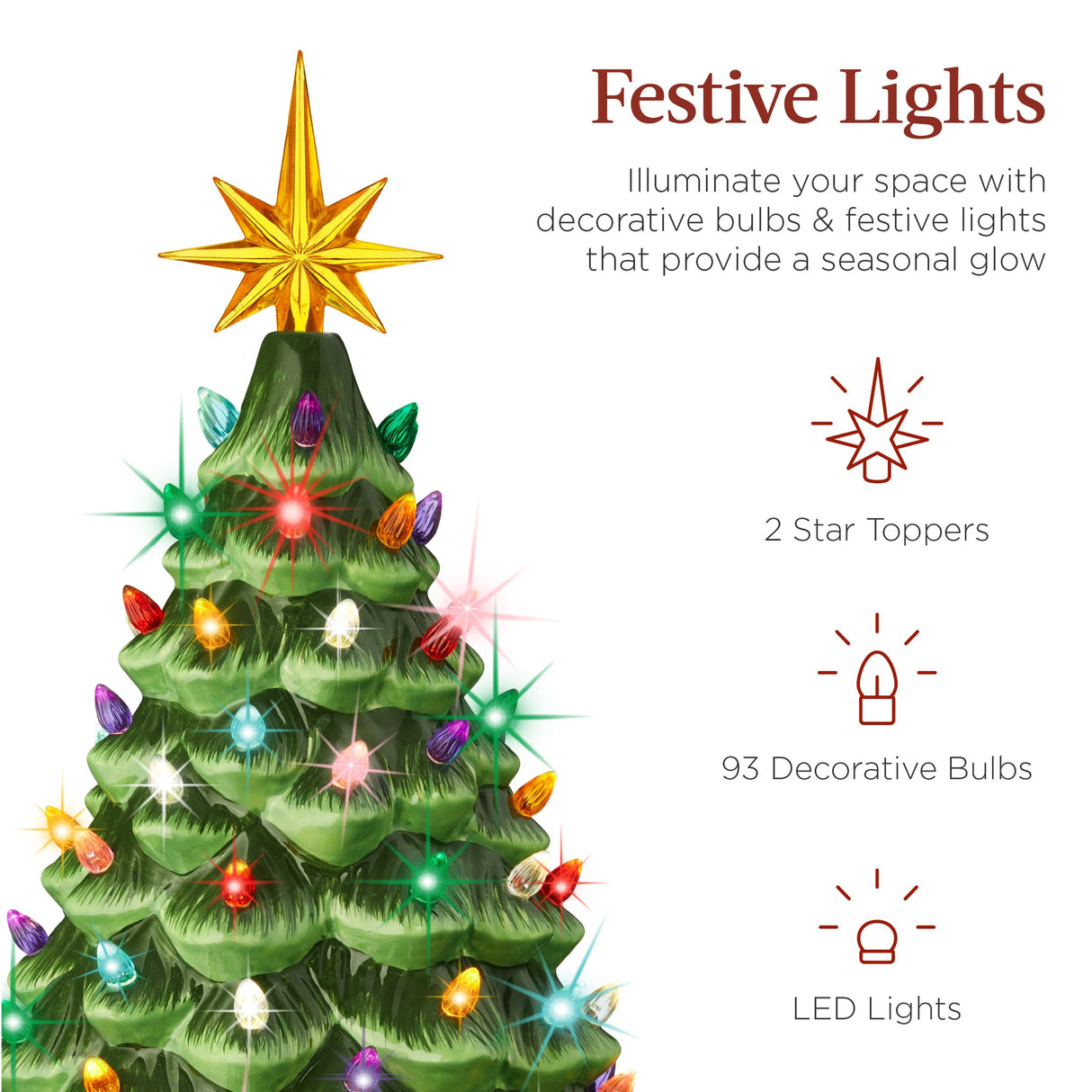 Large Pre Lit Ceramic Christmas Tree with LED Lights 18in