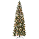 Pre-Lit Partially Flocked Pencil Christmas Tree with Pine Cones product image showing its overall design and key.