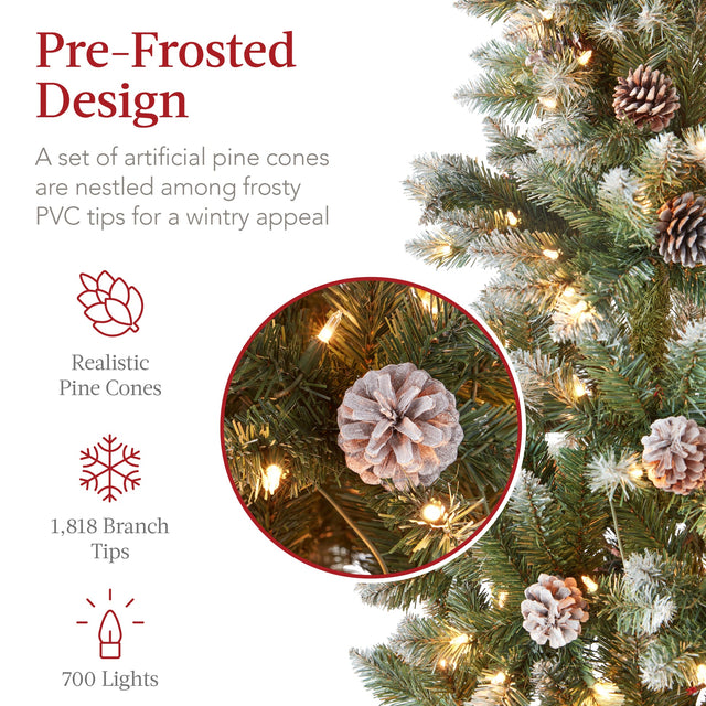 Pre-Lit Partially Flocked Pencil Christmas Tree with Pine Cones product image showing its overall design and key.