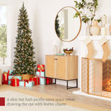 Pre-Lit Partially Flocked Pencil Christmas Tree with Pine Cones product image showing its overall design and key.
