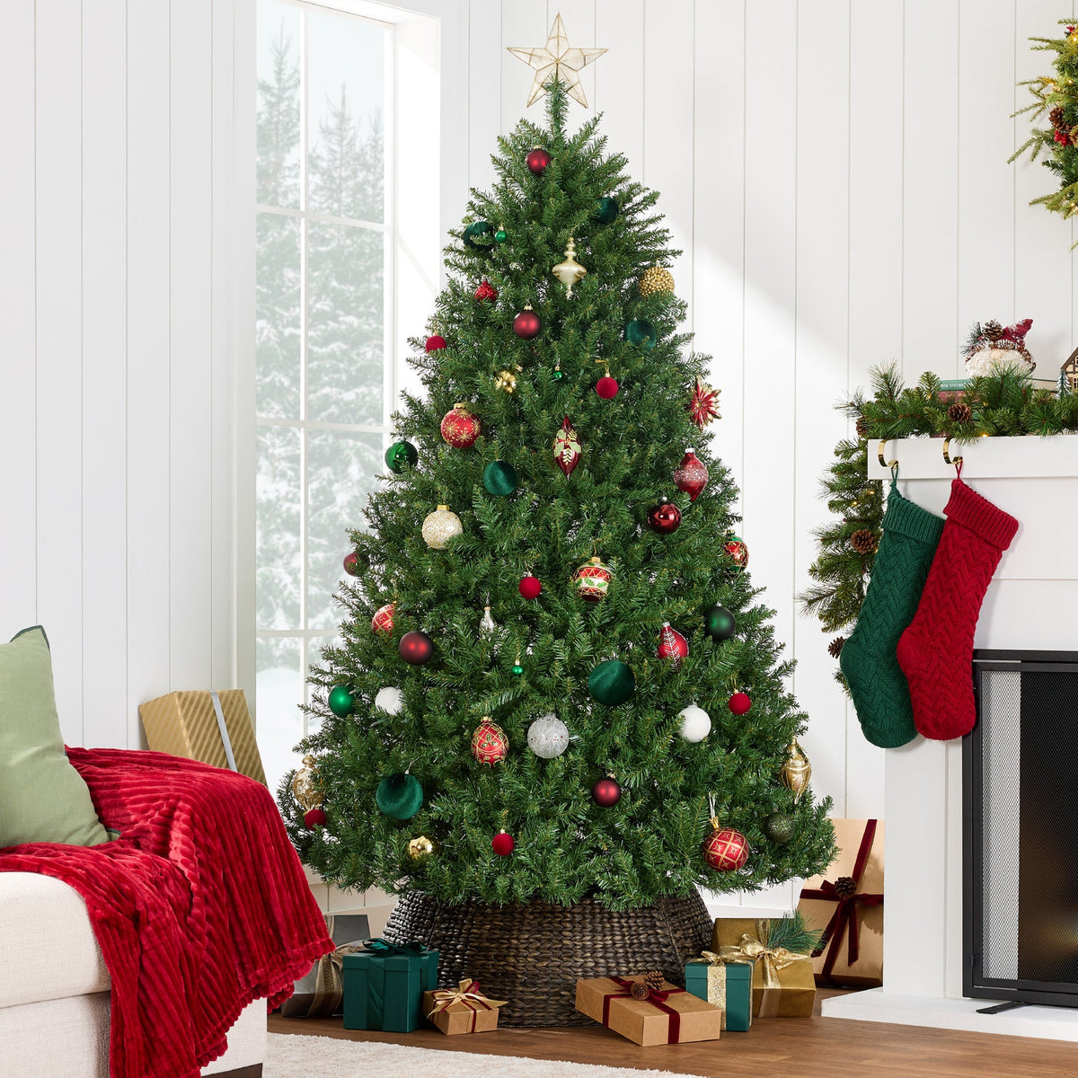 Artificial Hinged Douglas Fir Christmas Tree with Sturdy Stand product image showing its overall design and key.