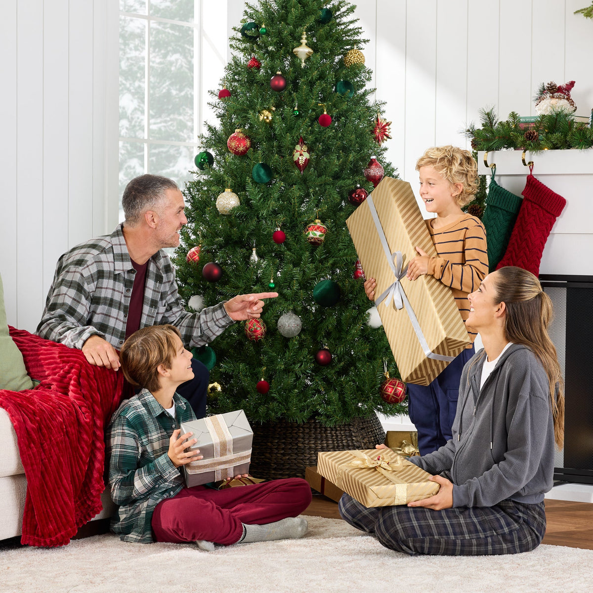 Artificial Hinged Douglas Fir Christmas Tree with Sturdy Stand product image showing its overall design and key.