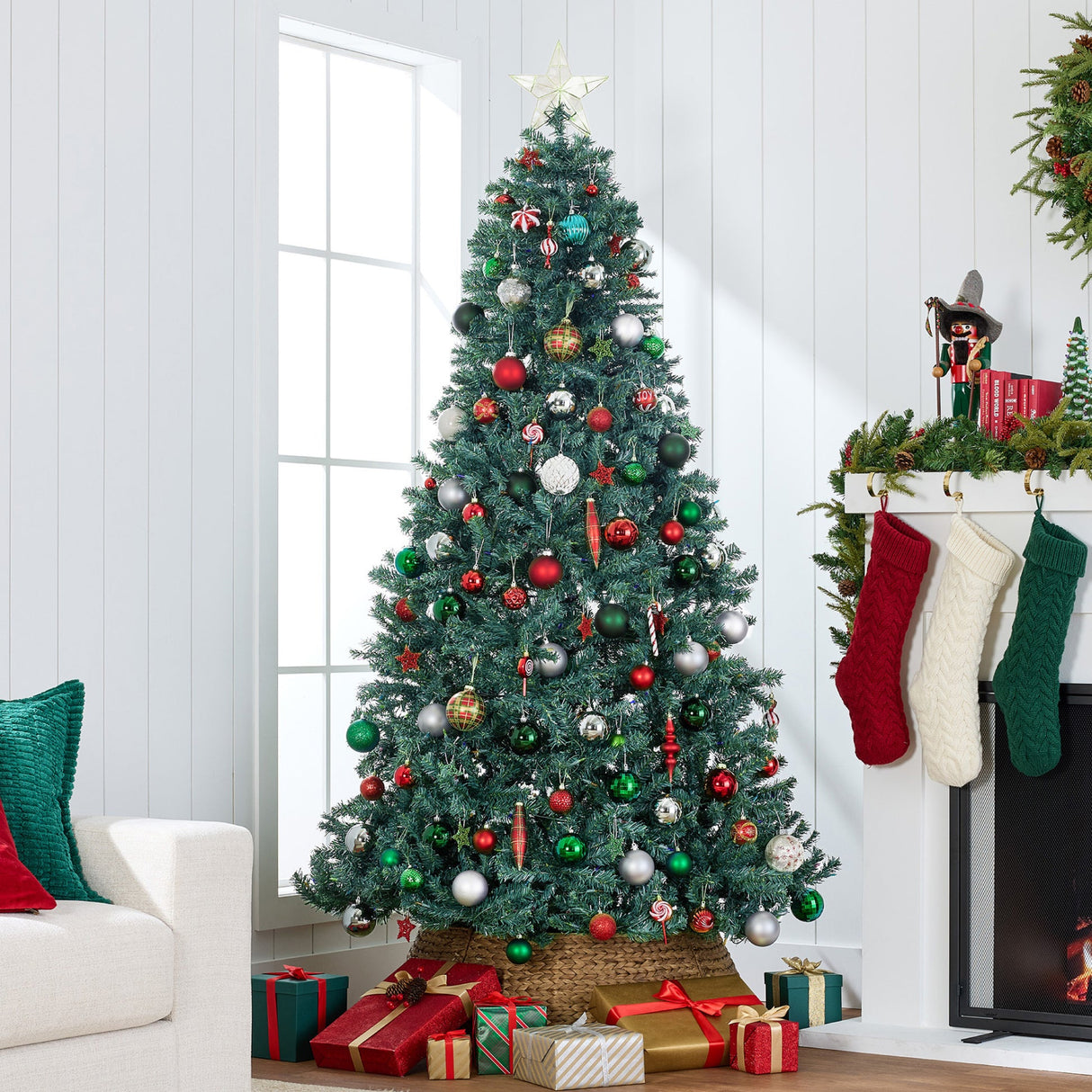Pre Lit Blue Spruce Christmas Tree with Foldable Base