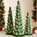 Decorative Set of 3 Ceramic Tabletop Christmas Trees with LED Lights