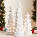 Decorative Set of 3 Ceramic Tabletop Christmas Trees with LED Lights