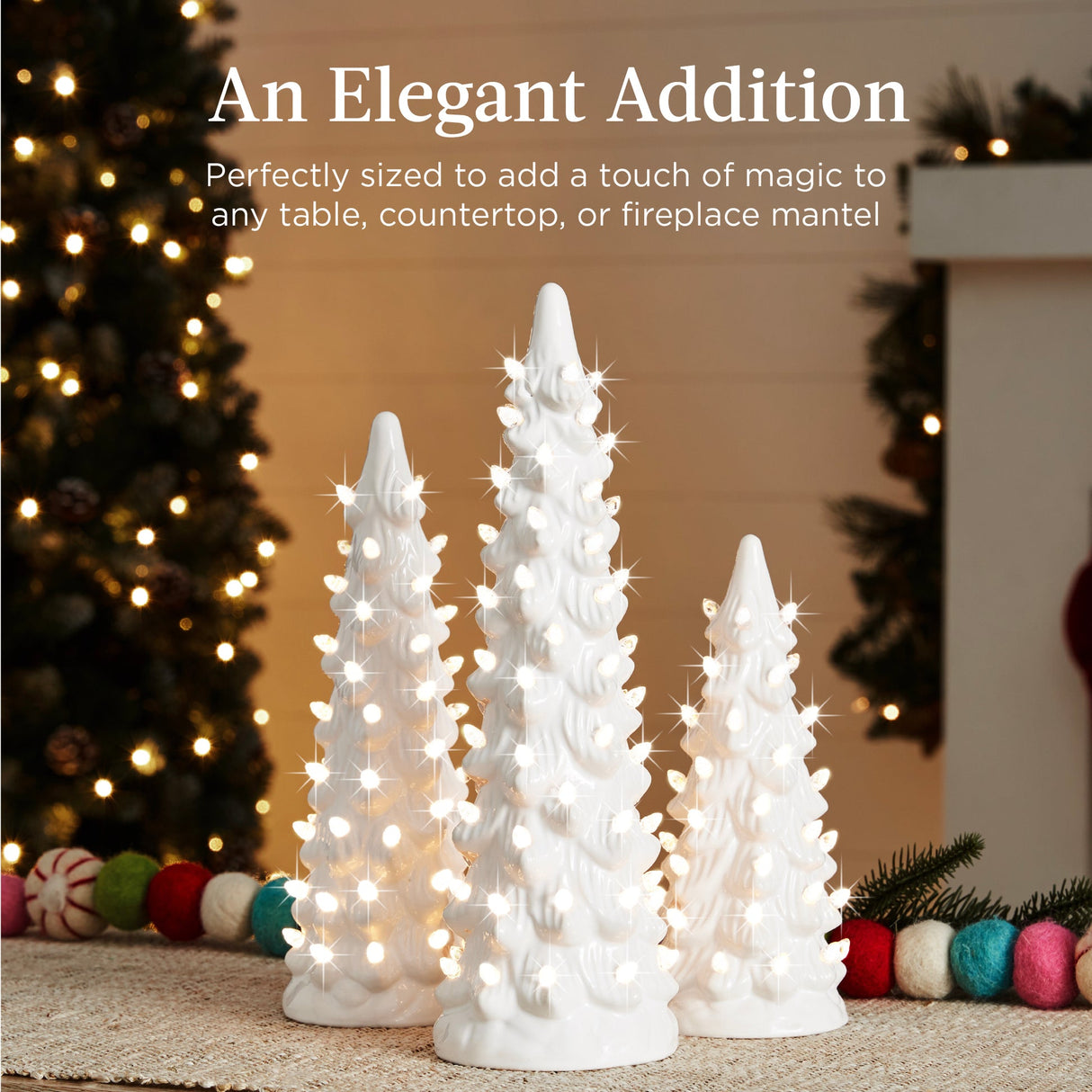 Set of 3 Pre-Lit Ceramic Christmas Trees with LED Lights