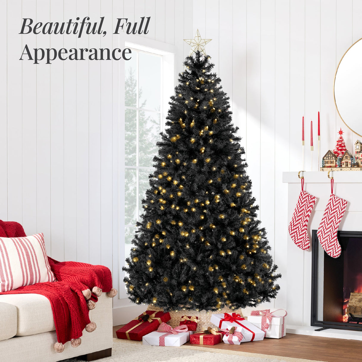 Pre Lit Artificial Black Christmas Tree with Incandescent Lights