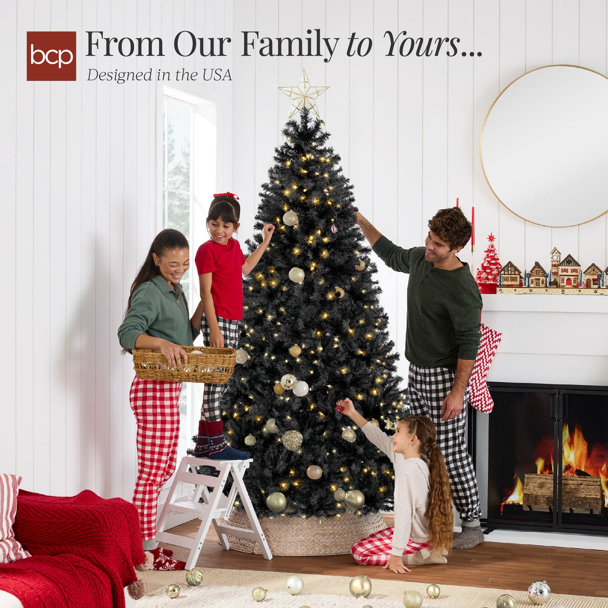 Pre Lit Artificial Black Christmas Tree with Incandescent Lights