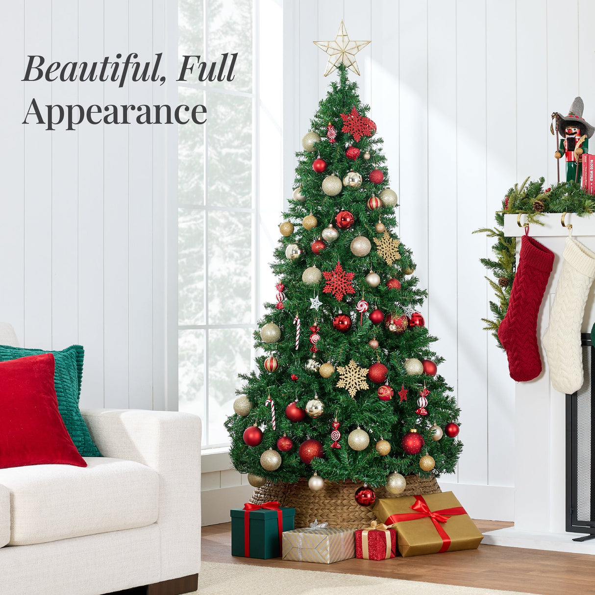 Pre Lit Snow Flocked Pine Christmas Tree with Warm Lights