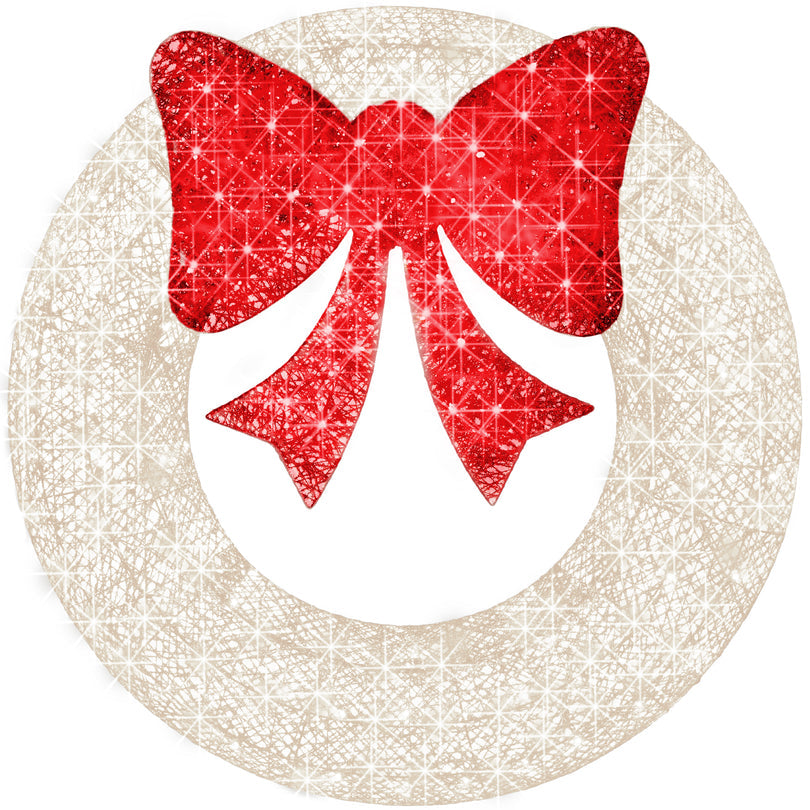 48in Pre Lit Outdoor Christmas Wreath with Bow LED Metal Decor