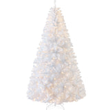 Pre Lit Hinged Artificial White Pine Christmas Tree with Lights & Metal Stand
