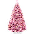 Pre-Lit Snow Flocked Christmas Tree with Sturdy Metal Base Stand product image showing its overall design and key.