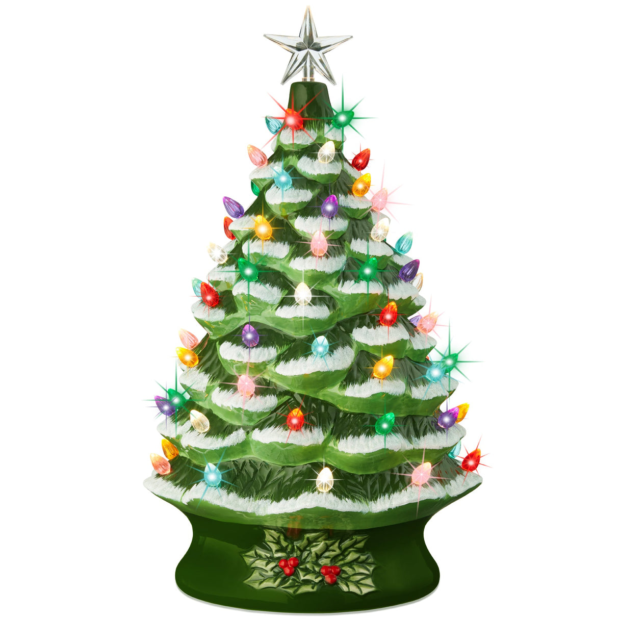 24-Inch XL Pre-Lit Ceramic Christmas Tree with LED Lights & Star Topper
