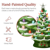 Pre-Lit Ceramic Christmas Tree Decoration with LED Light Timer product image showing its overall design and key.