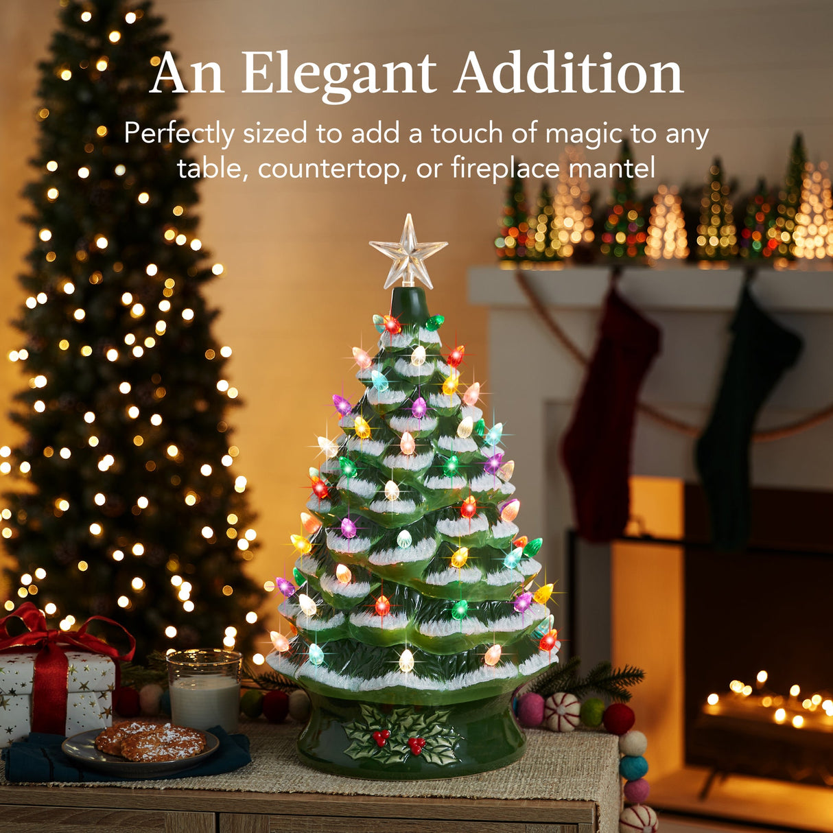 24-Inch XL Pre-Lit Ceramic Christmas Tree with LED Lights & Star Topper
