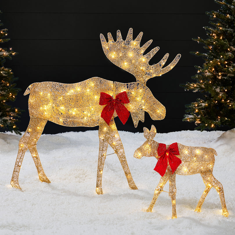 2-Piece Lighted Christmas Moose Family Set with 125 LED Lights