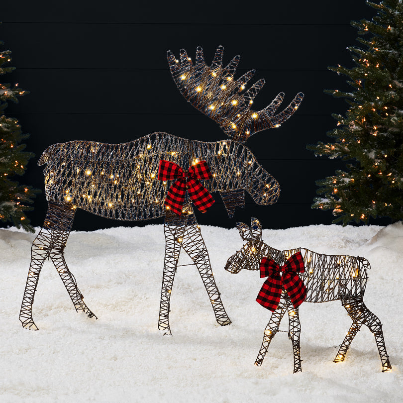 2-Piece Lighted Christmas Moose Family Set with 125 LED Lights