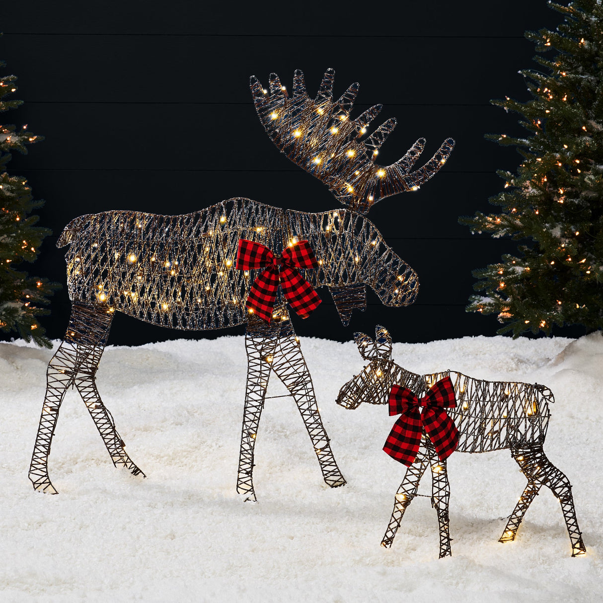 2-Piece Lighted Christmas Moose Family Set with 125 LED Lights